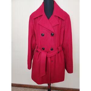 Croft‎ & Borrow Womens's XLarge Red Double-Breasted Belted Wool-Blend Coat